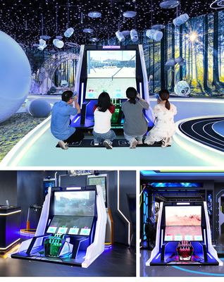 Simulatore di tiro VR per bambini con armi e doppi schermi da 65 pollici per competizione multiplayer
